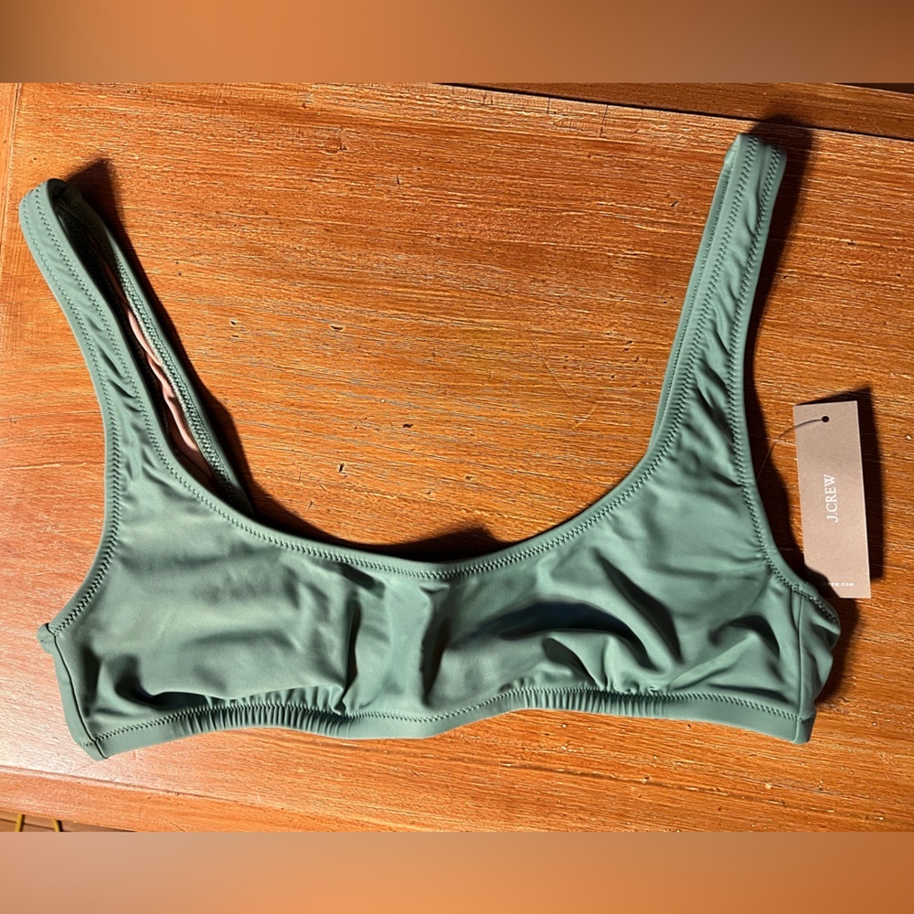 J. Crew *SAGE* Swim Heritage Scoopneck Bikini Top Size Medium Sage Green NWT